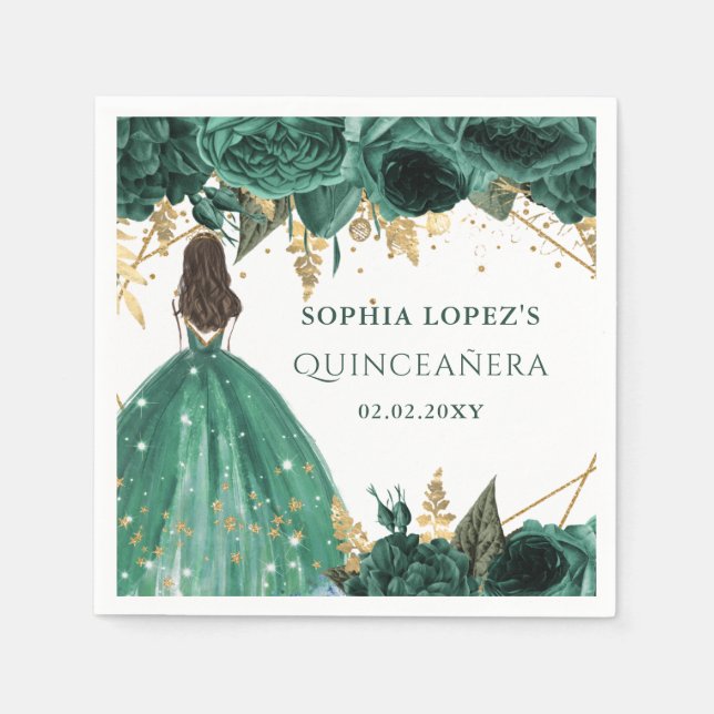 Serviette En Papier Emerald Green Floral Princess Quinceanera (Devant)