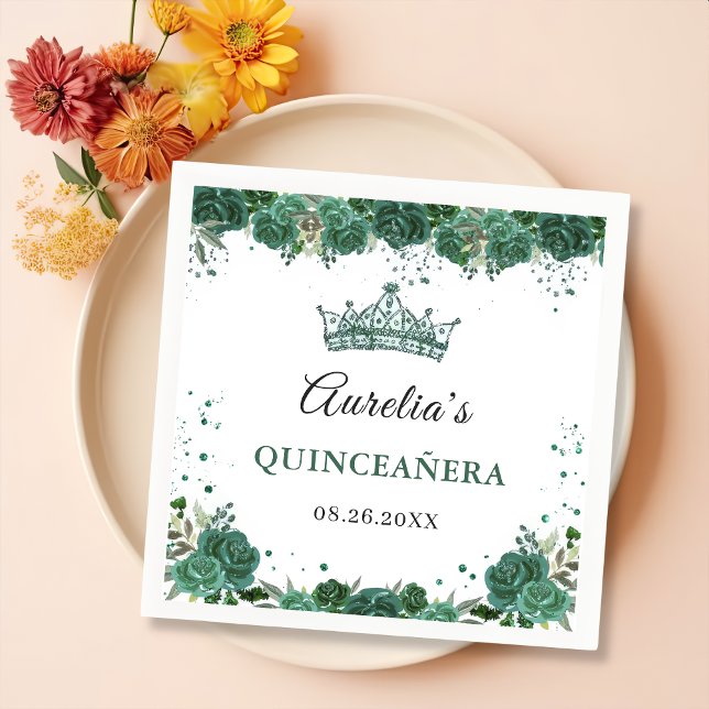 Serviette En Papier Emerald Green Floral Quinceanera Anniversaire (Créateur téléchargé)