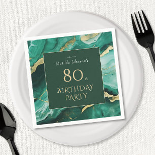 Serviette En Papier Emerald Green Gold Agate 80e fête d'anniversaire
