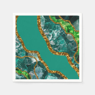 Serviette En Papier Emerald Green & Gold Agate Parties scintillant