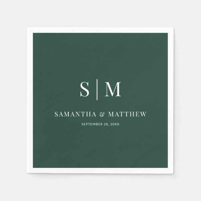 Serviette En Papier Emerald Green Simple Couple Initiales Mariage (Devant)