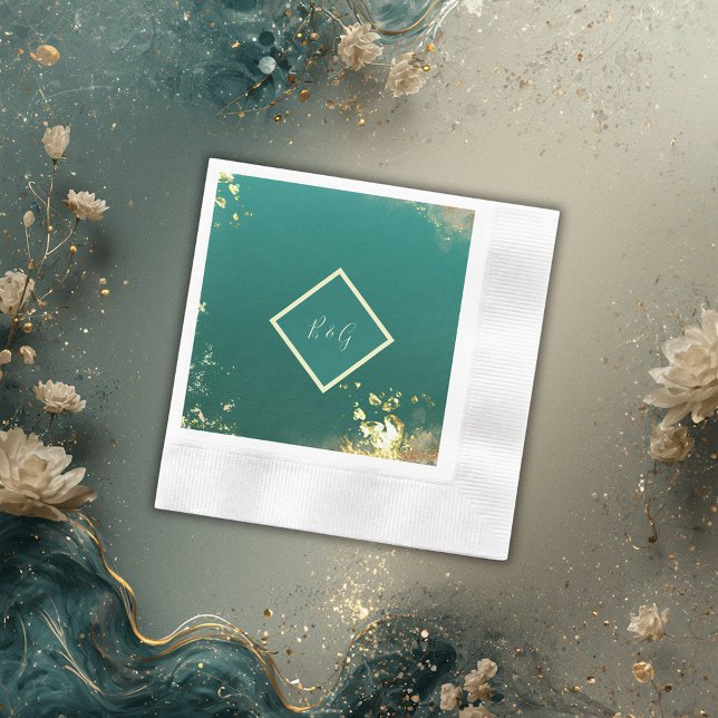 Serviette En Papier émeraude or vert bijou mariage (Créateur téléchargé)