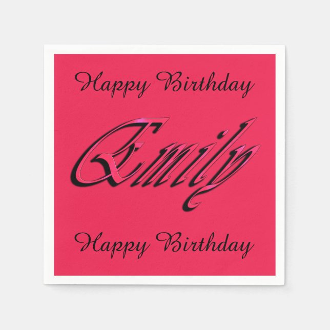 Serviette En Papier Emily, Nom, Logo, Serviettes Rose Anniversaire. (Devant)