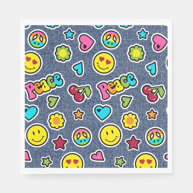 Serviette En Papier Emoji Smile Denim Girls Anniversaire Party Napkins (Devant)