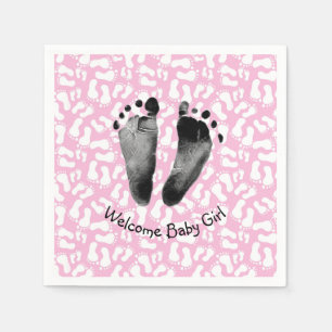 Serviette En Papier Empreinte bébé fille sur serviettes roses et blanc