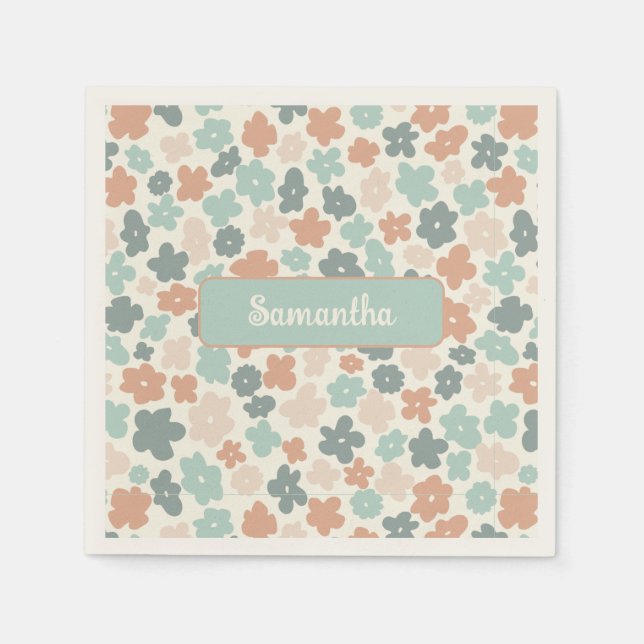 Serviette En Papier Empreinte de fleurs pastel retro Boho (Devant)