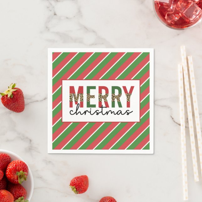 Serviette En Papier Empreinte de léopard de Noël moderne Red Green Str (En situation)