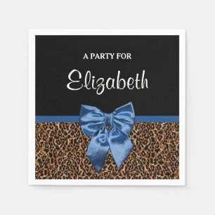 Serviette En Papier Empreinte de léopard élégant Elegant Blue Bow et n