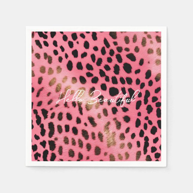 Serviette En Papier Empreinte de léopard noir rose Abstrait (Devant)