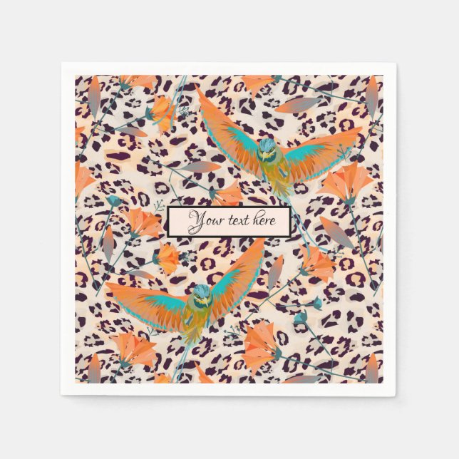 Serviette En Papier Empreinte de léopard tendance, oiseaux de Paradis, (Devant)