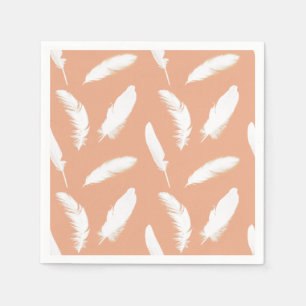 Serviette En Papier Empreinte de plumes blanches sur pêche douce