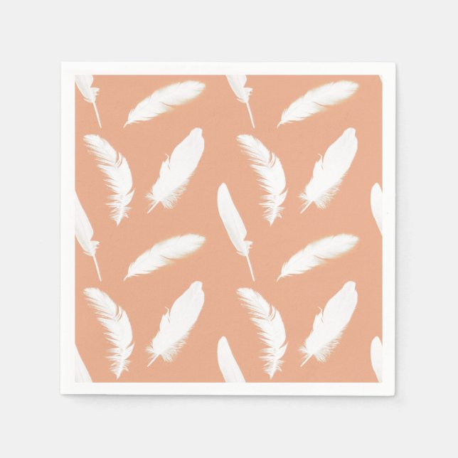 Serviette En Papier Empreinte de plumes blanches sur pêche douce (Devant)