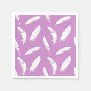 Serviette En Papier Empreinte en plumes blanches sur améthyste mauve