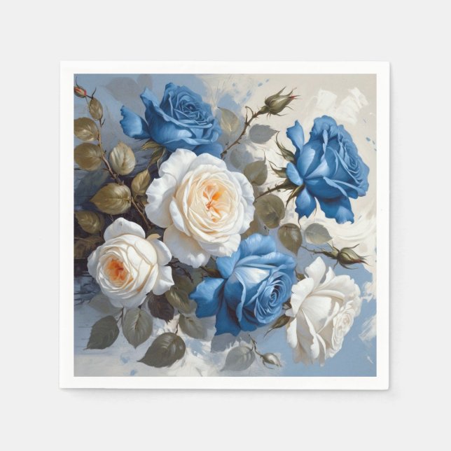 Serviette En Papier Empreinte florale bleu et blanc (Devant)