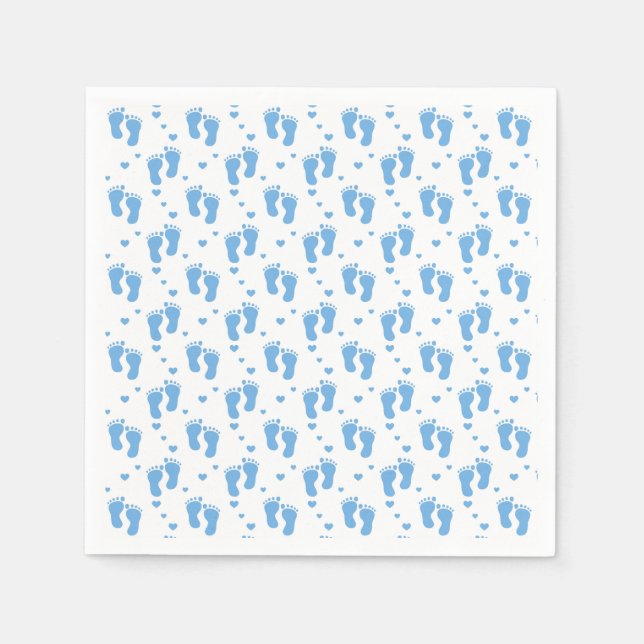 Serviette En Papier Empreintes de bébé bleues sur fond blanc (Devant)