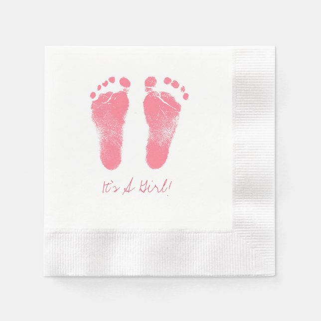 Serviette En Papier Empreintes de bébé rose et blanc (Devant)