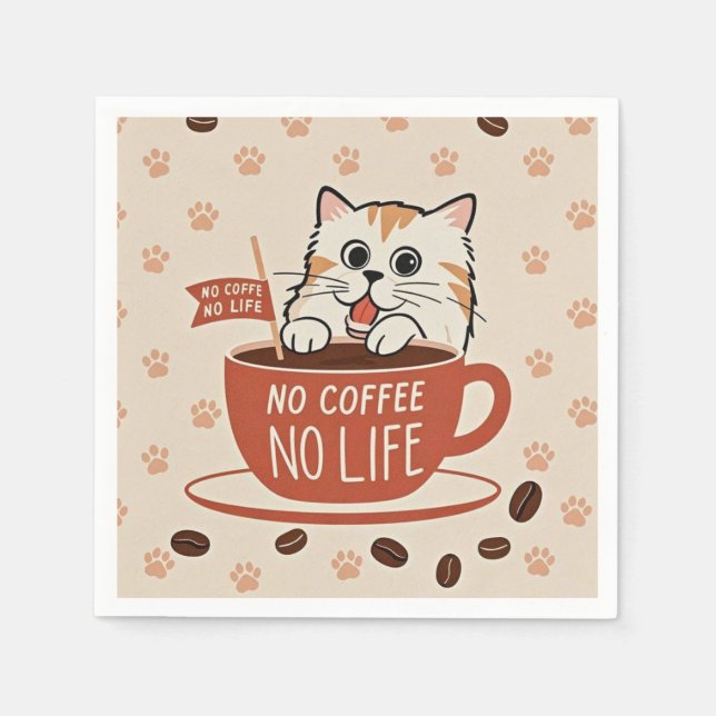 Serviette En Papier Empreintes de pattes de chat et grains de café Aff (Devant)