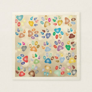 Serviette En Papier Empreintes de pattes de chien colorées adorables,