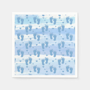Serviette En Papier Empreintes de pieds et cœurs de bébé garçon sur aq