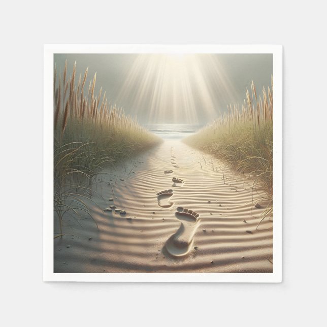 Serviette En Papier Empreintes De Plage Dans Le Sable (Devant)