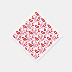 Serviette En Papier Empreintes de rouge à lèvres rose rouge