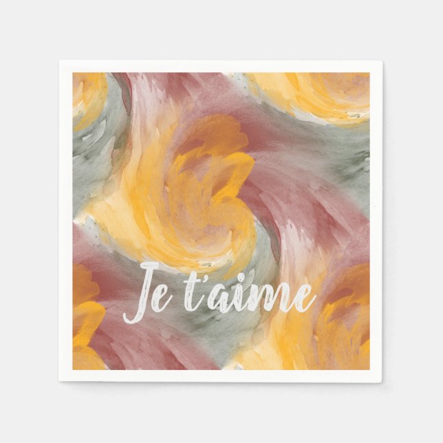 Serviette En Papier En amour Français Automne Aquarelle Paint Swirls (Devant)