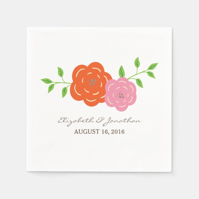 Serviette En Papier En Fleur Orange Rose Papier Floral serviettes (Devant)