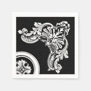 Serviette En Papier En-tête antique gothique floral noir et blanc
