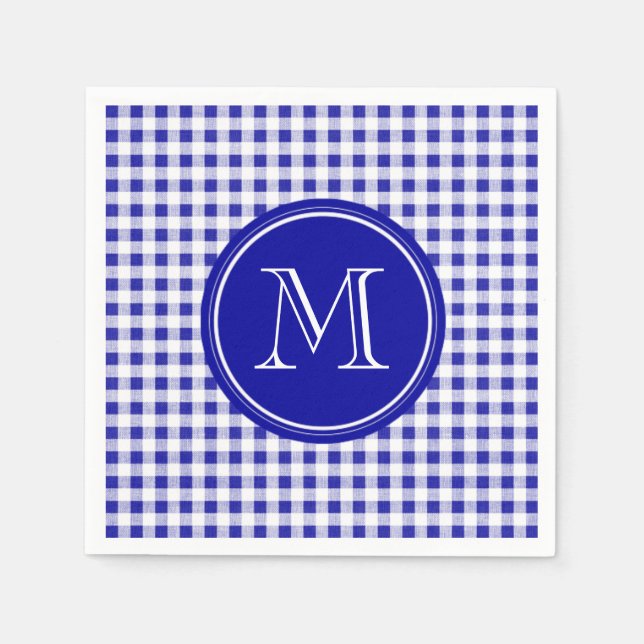 Serviette En Papier En vichy bleu marine et blanc, votre monogramme (Devant)