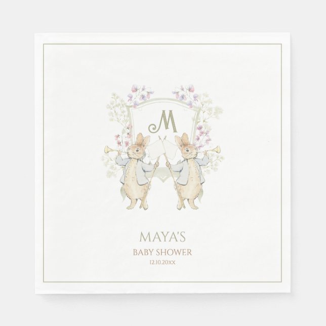 Serviette En Papier en vichy Genre Peter le Baby shower lapin jumeaux (Devant)