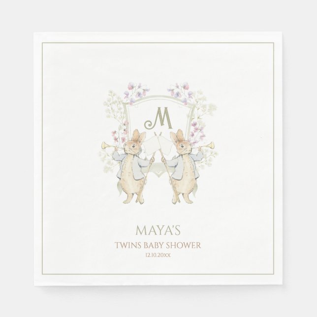 Serviette En Papier en vichy Genre Peter le Baby shower lapin jumeaux (Devant)