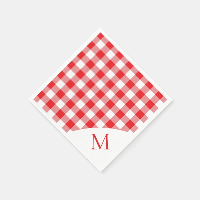 Serviette En Papier En vichy Monogramme Rouge Et Blanc (Coin)