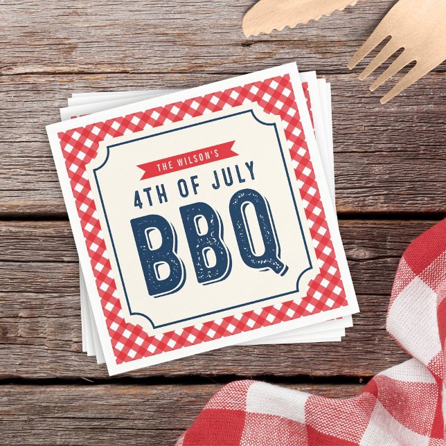 Serviette En Papier En vichy rouge et 4 juillet BBQ bleu (Créateur téléchargé)