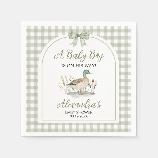 Serviette En Papier en vichy Sage Green Mallard Duck Baby shower (Devant)