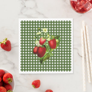 Serviette En Papier En vichy verte et fraises à déjeuner Papier Napk