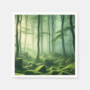 Serviette En Papier Enchanted Misty Forest Serene Green Woodland Scene