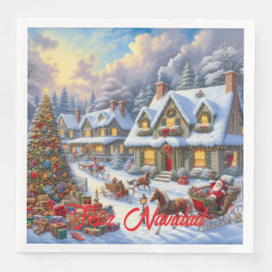 Serviette En Papier Enchanter la scène du village de Noël