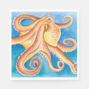 Serviette En Papier Encre d'aquarelle rouge orange octopus