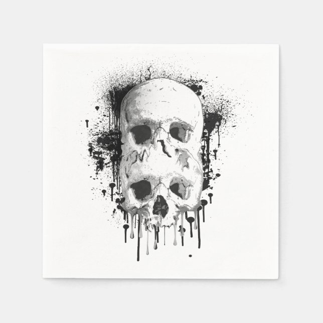 Serviette En Papier Encre noire graphique Skull Drip (Devant)