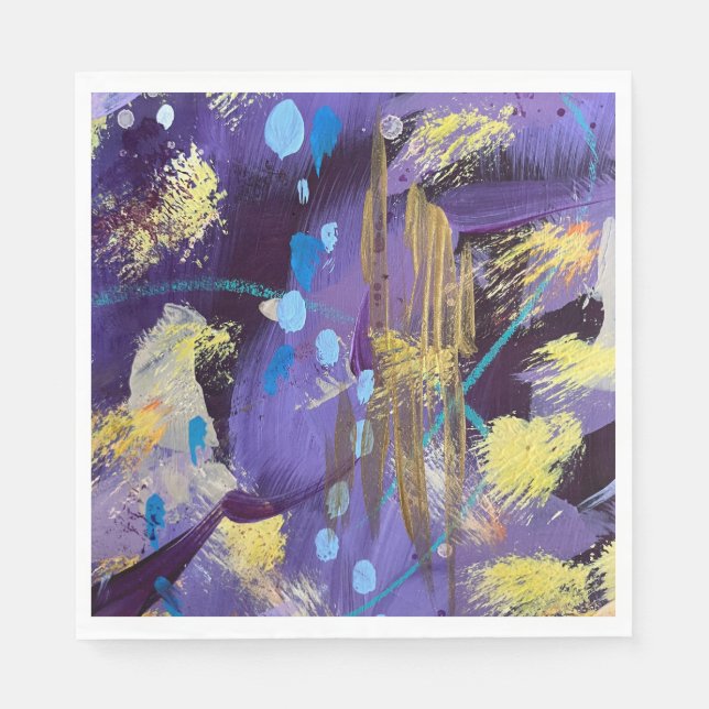 Serviette En Papier Energetic blue, purple, and gold abstract art  (Devant)