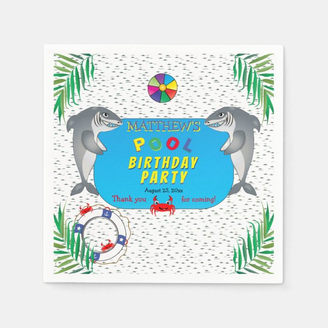 Serviette En Papier Enfant de requin fête d'anniversaire de la piscine (Devant)