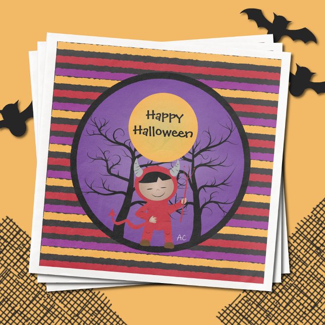 Serviette En Papier Enfant en costume diable Halloween Papier serviett (Créateur téléchargé)