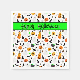 Serviette En Papier Enfant Halloween Fantôme Citrouille Chat Noir Pers