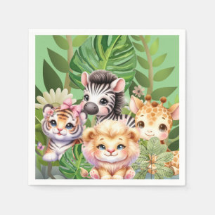 Serviette En Papier Enfant Sauvage Animaux Kawaii de la Jungle