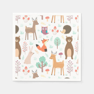 Serviette En Papier Enfants Cute Animaux de forêt Porcupine Cerf Ours 
