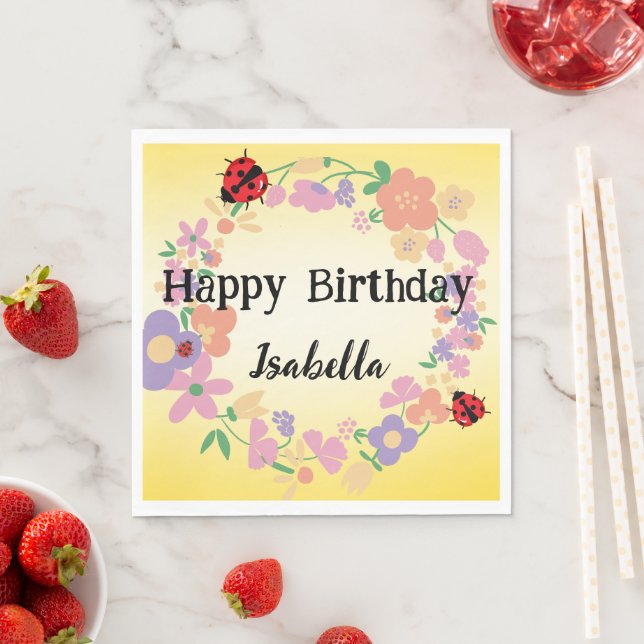 Serviette En Papier Enfants Cute Polka dot Ladybug Spring Flower Anniv (En situation)