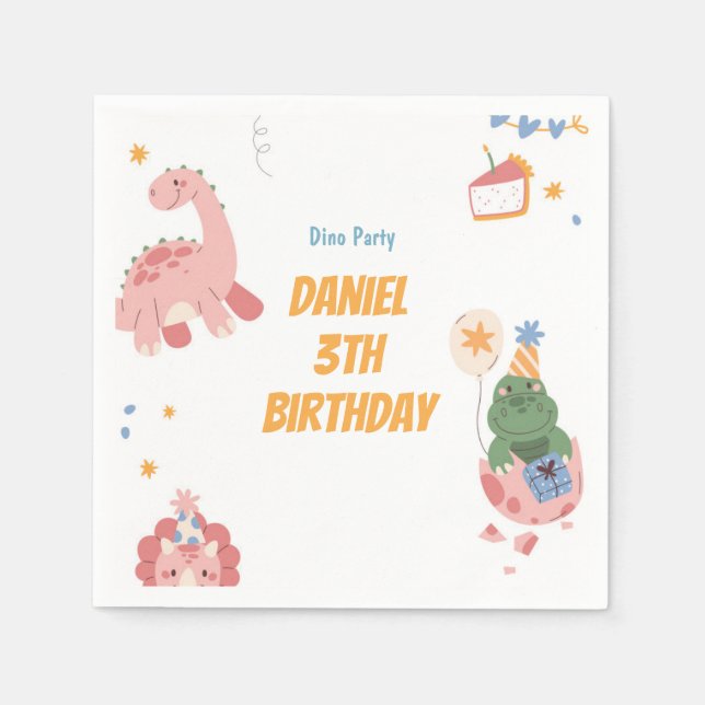 Serviette En Papier Enfants Dinosaur 3e fête d'anniversaire (Devant)