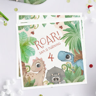 Serviette En Papier Enfants dinosaures 4e anniversaire