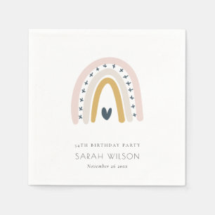 SERVIETTE EN PAPIER ENFANTS ÉLÉGANTS BLEU BLUSH RAINBOW COEUR ANNIVERS