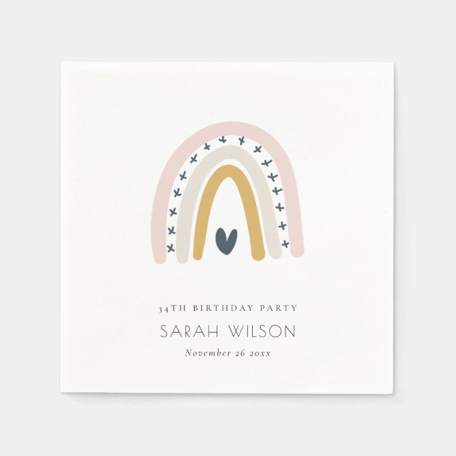 SERVIETTE EN PAPIER ENFANTS ÉLÉGANTS BLEU BLUSH RAINBOW COEUR ANNIVERS (Devant)